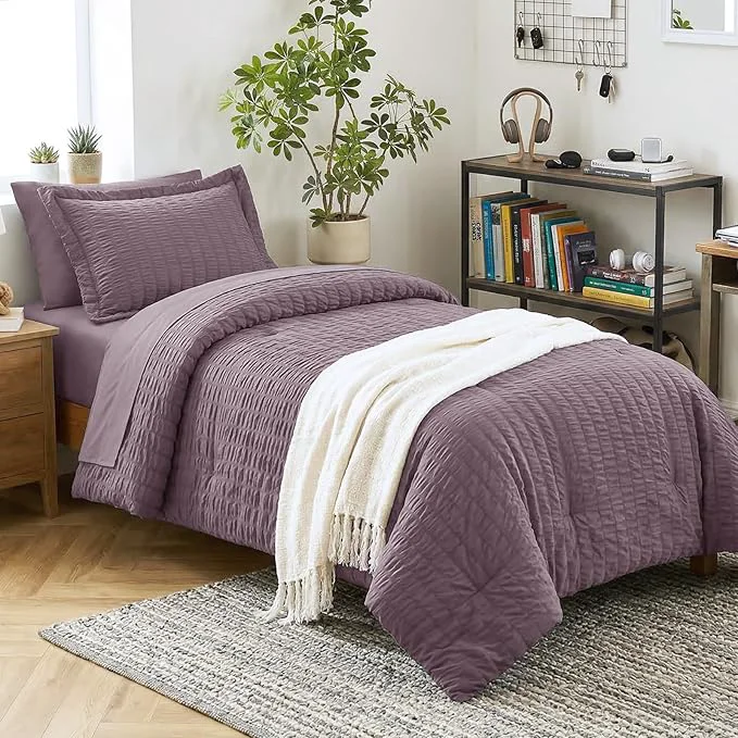 Lightweight CozyLux Twin Comforter Set with Sheets 5 Pieces Dusty Purple Seersucker Textured Bed in a Bag Grayish Purple Luxury Soft Bedding Sets with Down Comforter Sheets Pillowcase amp Sham Practical