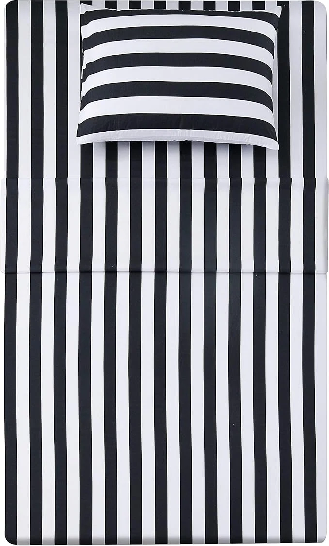 Premium Season Stripe Sheet Set-3 Piece Super Soft Microfiber Bedding-Deep Pocket Stain Fade amp Wrinkle Resistant Twin Size Black amp White