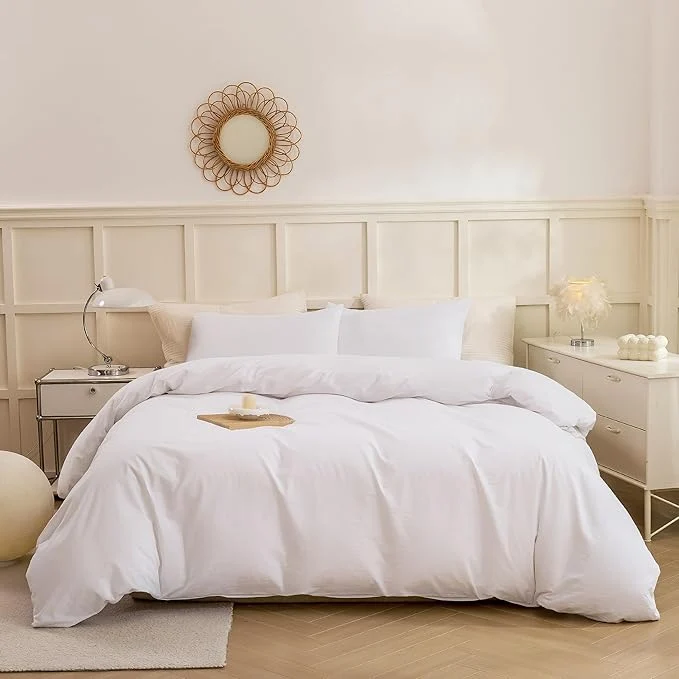 Recyclable ECOCOTT White Duvet Cover Queen Size - Washed Cotton Durable Soft Comfy Duvet Cover Set Lightweight and Breathable with Zipper Closure amp Corner Ties White 90 39 39 x90 39 39 Elite