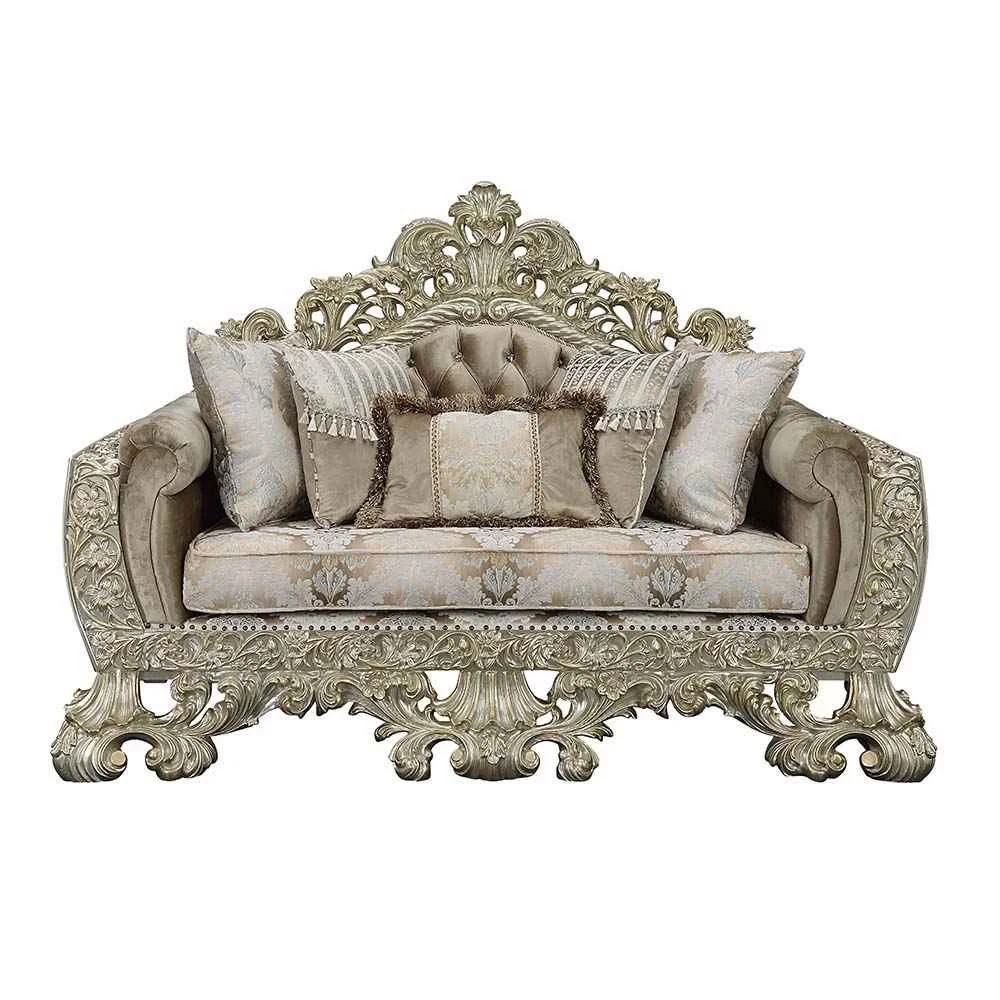 Trusted Sorina - Loveseat With 5 Pillows - Velvet Fabric amp Antique Gold Consistent