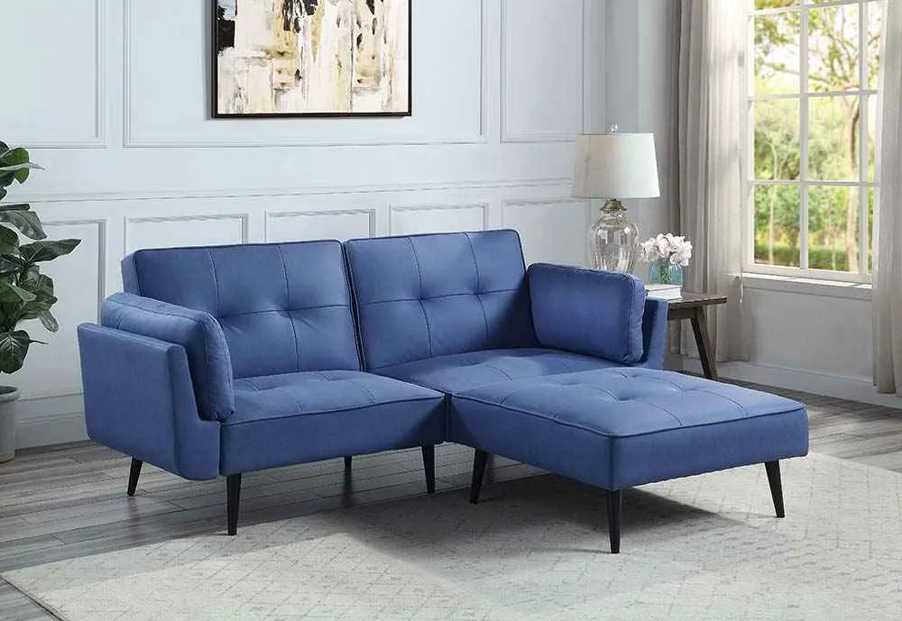 Eco-Friendly Nafisa - Adjustable Sofa amp Ottoman - Blue Fabric Crafted