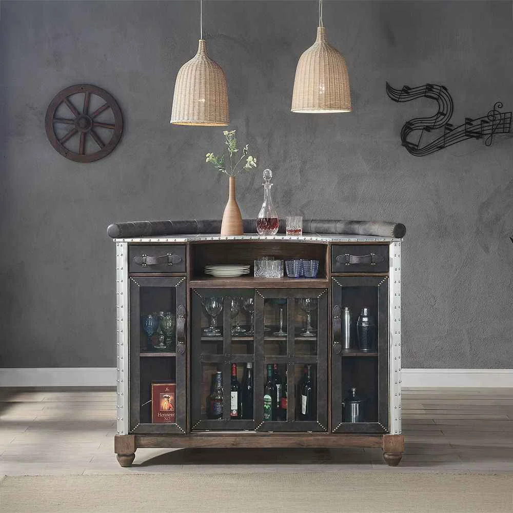 Green Rahma - Bar Table - Antique Ebony Top Grain Leather amp Aluminum Next-Generation