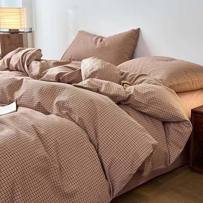 Premium Material Gingham Twin Bed Duvet Cover Blush Pink Washed Cotton Twin Comforter Cover Plaid Checkered Pattern Boho Duvet Cover Set with Hidden Zipper Cozy Vintage Bedding Set for Girls Duvet Protector Consistent