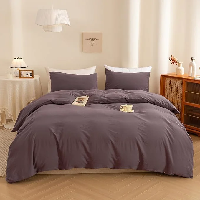 Dependable ECOCOTT Purple Duvet Cover California King Size - Washed Cotton Durable Soft Comfy Duvet Cover Set 3 Pieces Duvet Cover with Zipper Closure Purple 104 39 39 x98 39 39 Healthy