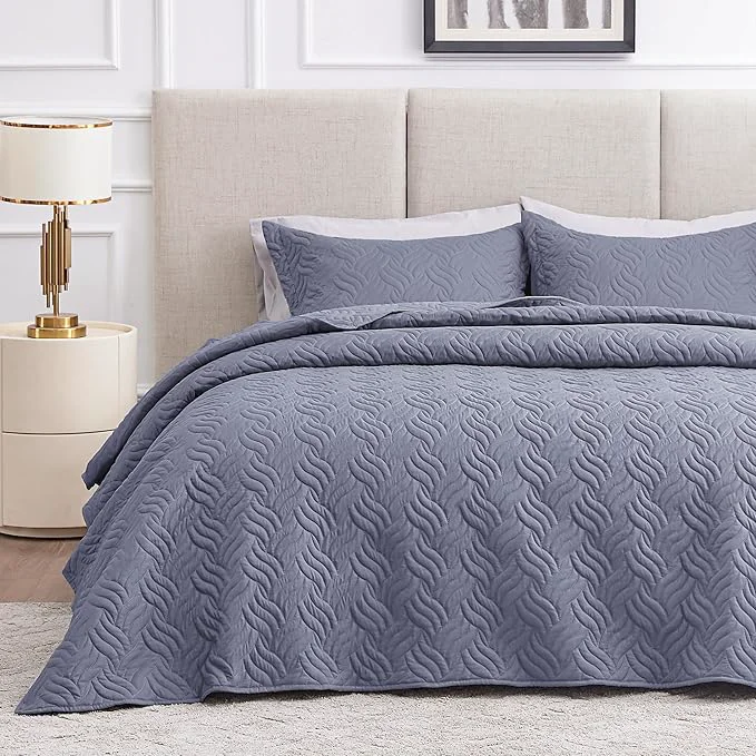 Carefully Designed Love 39 s cabin California King Size Quilt Bedding Set Blue Bedspread - Cal King Summer Lightweight Bedspread Comforter - Wave Pattern Coverlet for All Season - 3 Pieces 1 Quilt 2 Pillow Shams High-End