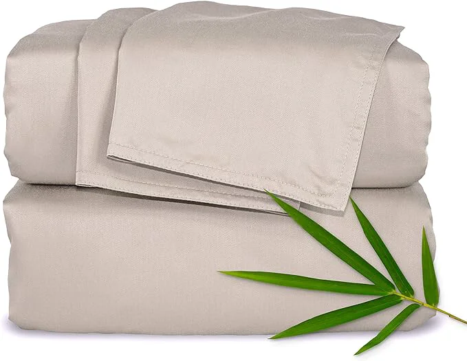 Superior Pure Bamboo Twin Sheets Organic Viscose Derived from Bamboo Bed Sheet Set Luxuriously Soft amp Cooling Double Stitching 2 Year Quality Promise Twin Sand Detailed