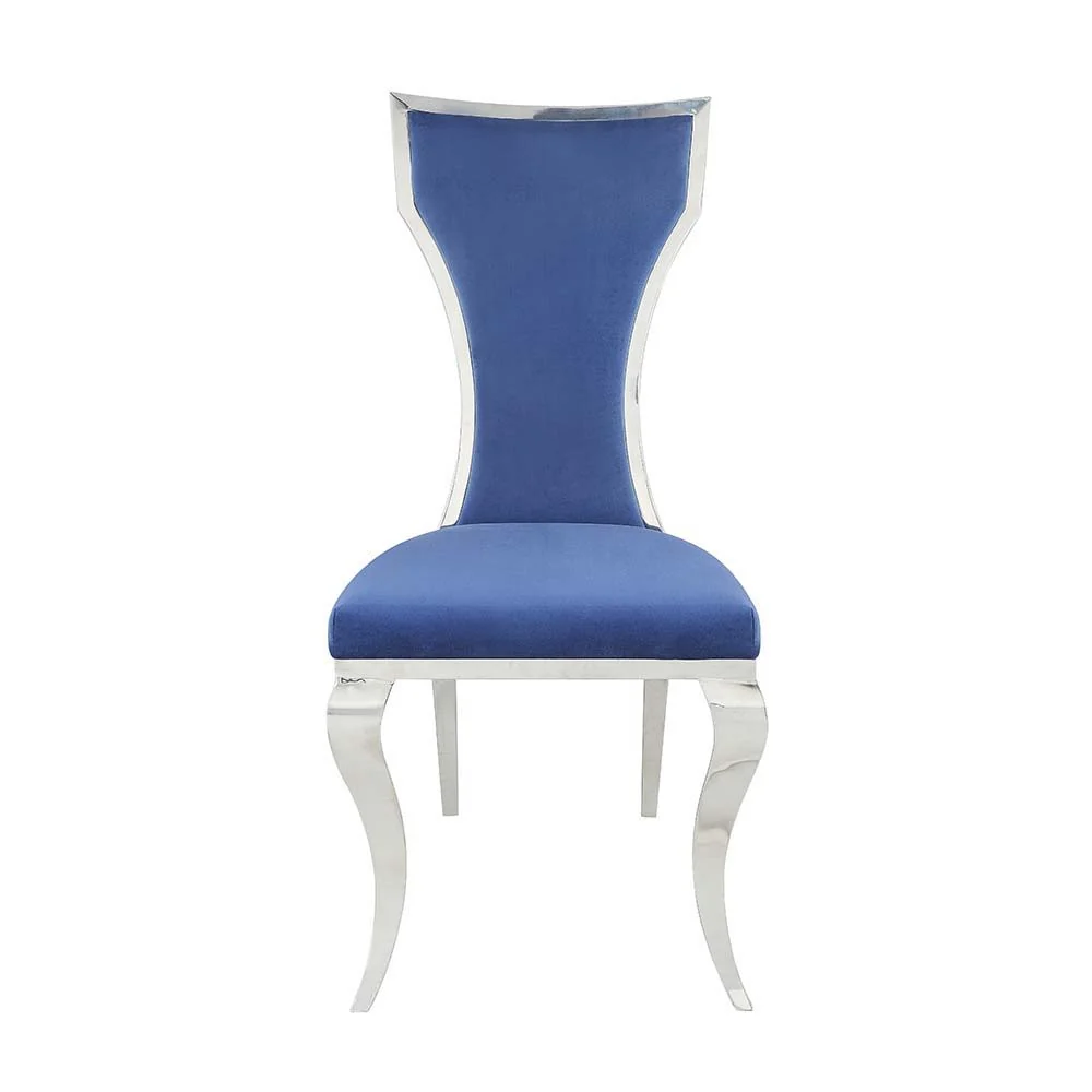 High-Grade Azriel - Side Chair Set of 2 - Blue Velvet amp Mirroed Silver Pure