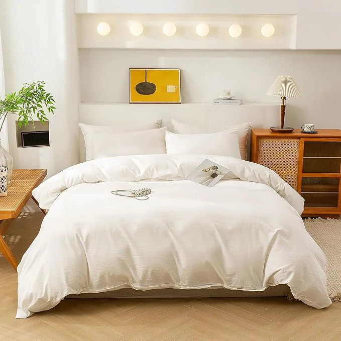Professional ECOCOTT White Duvet Cover King Size Washed Cotton 1 Duvet Cover with Zipper and 2 Pillowcases Ultra Soft and Easy Care Breathable Bedding Set White King Organic