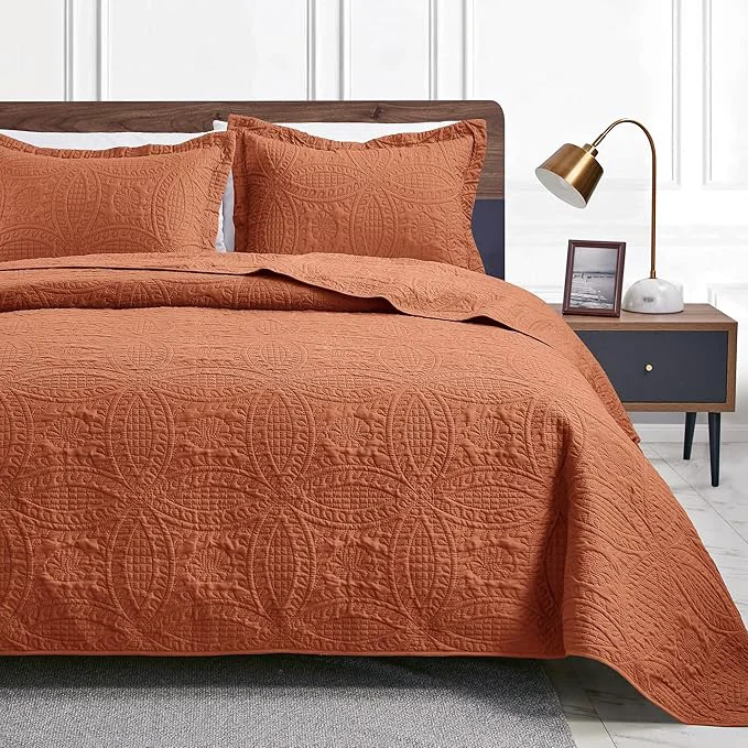 Efficient Love 39 s cabin Oversized King Size Quilt Bedding Set Umber Bedspreads - Oversized King Lightweight Bedspread Comforter - Coin Pattern Coverlet for All Season - 3 Pieces 1 Quilt 2 Pillow Shams High-Quality