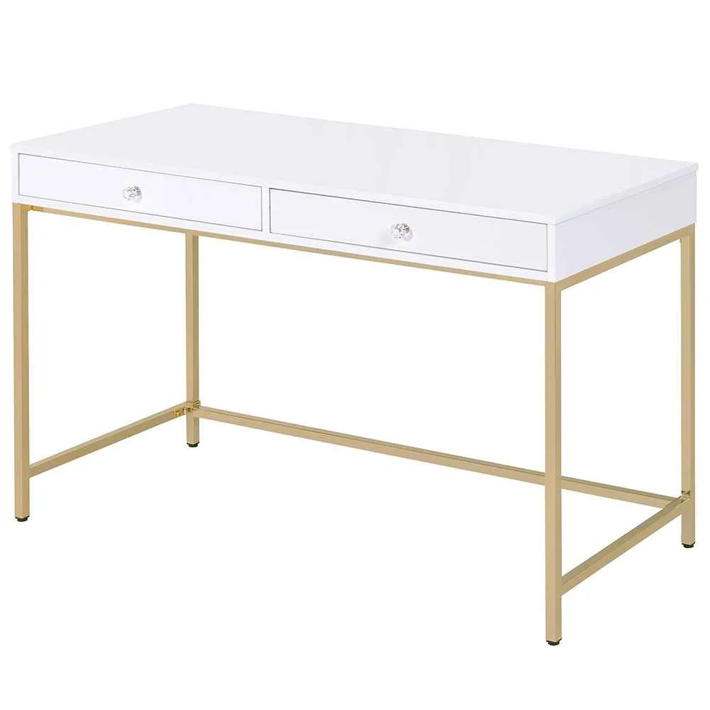 Crafted Ottey - Vanity Desk Same 92540 - White High Gloss amp Gold Trusted