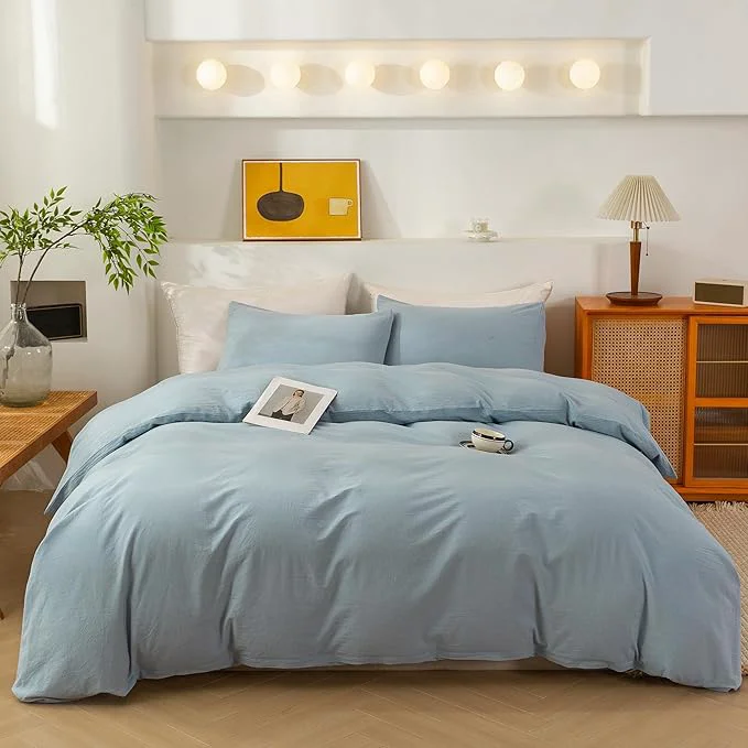 Reliable ECOCOTT Light Blue Duvet Cover Oversized King Size - Washed Cotton Durable Soft Comfy Duvet Cover Set 3 Pieces Duvet Cover with Zipper Closure 120 quot x 98 quot Responsible