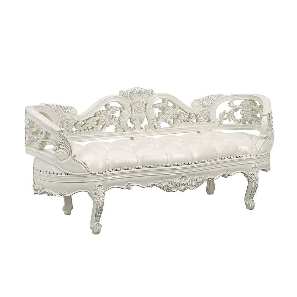 Effective Adara - Bench - Pearl White Synthetic Leather amp Antique White Specialty