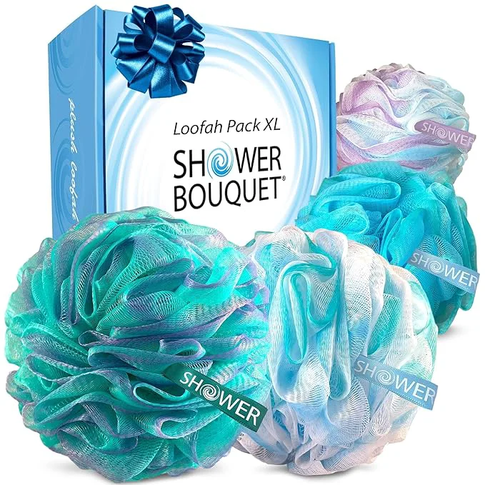 Expertly Made SHOWER BOUQUET Loofah-Bath-Sponge XL Swirl-Mix-Color 4-Pack Extra-Large 75g Reliable