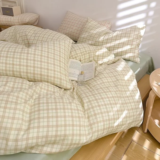 Specialty Plaid Twin Duvet Covers Brown Cotton Comforter Cover Twin Double Gauze Soft Boho Cute Duvet Cover Set with Hidden Zipper Chic Cottage Core Bedding Set Vintage Duvet Protector Certified