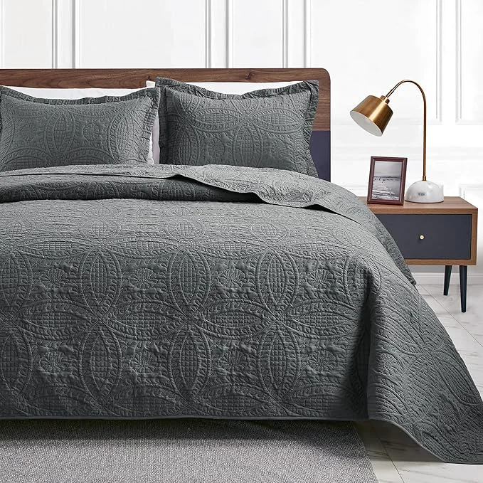 Authentic Love 39 s cabin Twin Quilt Set Dark Grey Bedspreads Bedding Set - Soft Bed Lightweight Bedspread Comforter - Modern Style Coin Pattern Coverlet for All Season - 2 Pieces 1 Quilt 1 Pillow Sham Outstanding