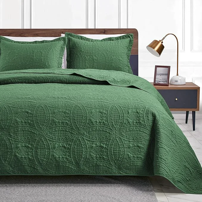 Fine Crafted Love 39 s cabin Twin Quilt Set Olive Green Bedspreads - Soft Bed Summer Lightweight Bedspread Comforter - Modern Style Coin Pattern Coverlet for All Season - 2 Pieces 1 Quilt 1 Pillow Sham Carefully Designed