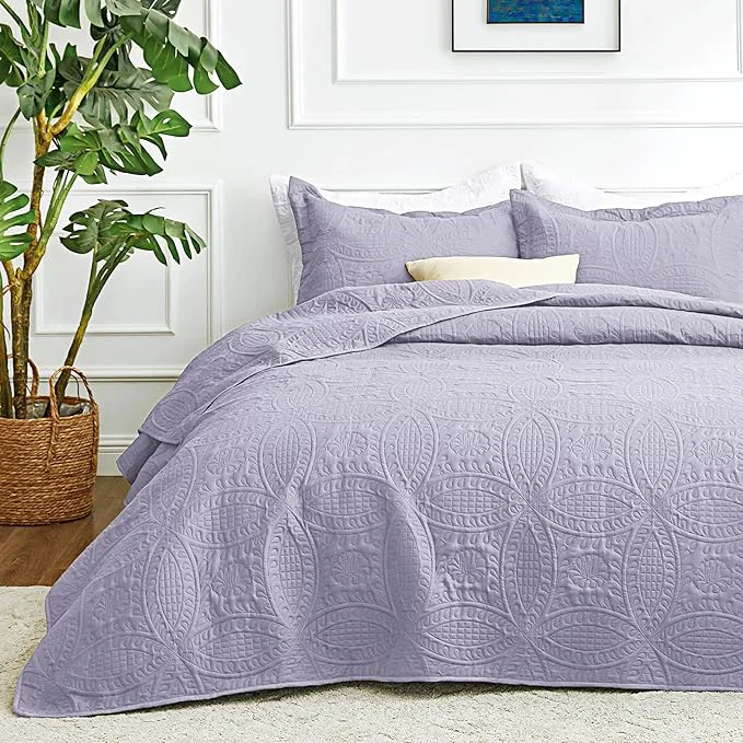 Enhanced Love 39 s cabin Oversized King Size Quilt Bedding Set Lavender Bedspreads - Oversized King Lightweight Bedspread Comforter - Coin Pattern Coverlet for All Season - 3 Pieces 1 Quilt 2 Pillow Shams Expertly Made