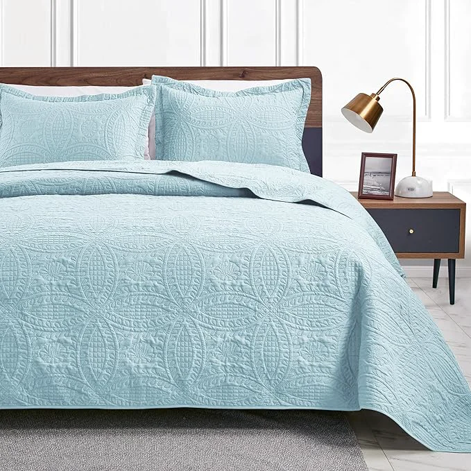 Elegant Love 39 s cabin Twin Quilt Set Spa-Blue Bedspreads - Soft Bed Summer Lightweight Bedspread Comforter - Modern Style Coin Pattern Coverlet for All Season - 2 Pieces 1 Quilt 1 Pillow Sham Exceptional