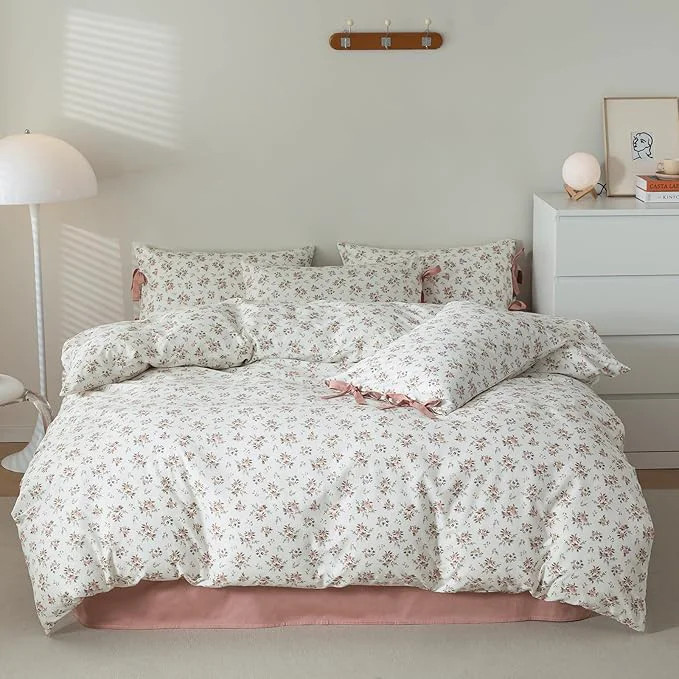 Carefully Designed VM VOUGEMARKET Blush Pink Floral Duvet Cover Queen 3 Pieces Cotton Girls Cottagecore Bedding Set Peach Flower Comforter Cover with Zipper Closure Vintage Country Bedding 90x90 Organic
