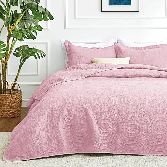 Effective Love 39 s cabin Quilts for Queen Bed Pink Bedspreads - Soft Bed Summer Lightweight Bedspread Comforter - Modern Style Coin Coverlet for All Season - 3 Pieces 1 Quilt 2 Pillow Shams Advanced