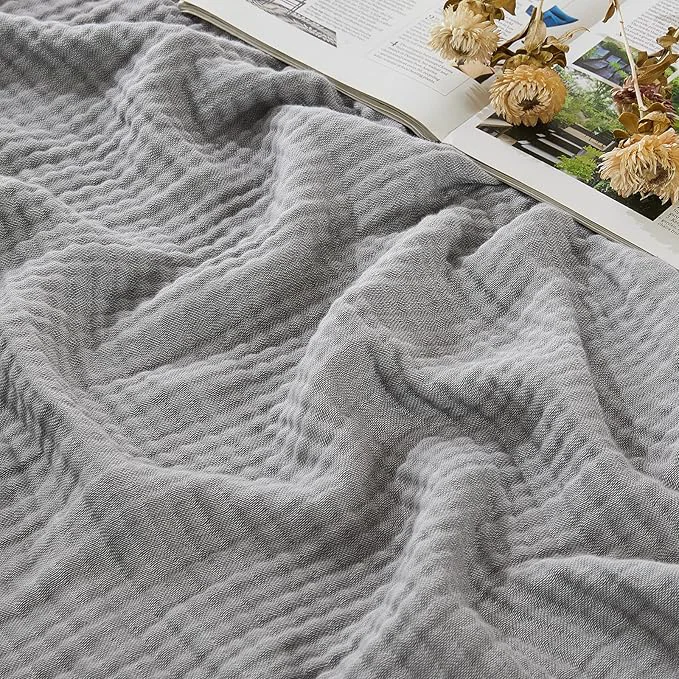 Consistent EMME Cotton Muslin Twin Blanket Breathable Gauze Soft Lightweight Blankets Adults Gifts for Women Heather Grey 60 quot x80 quot Recyclable