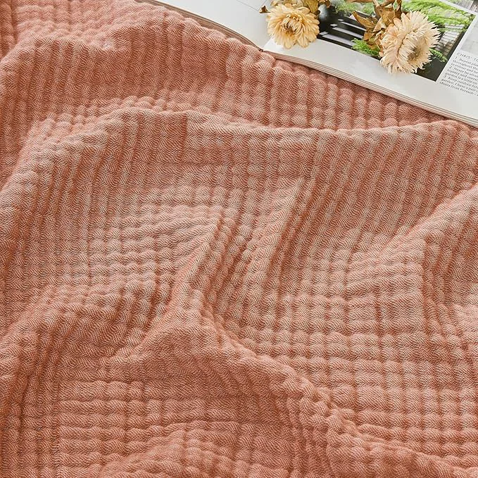 Quality EMME Cotton Muslin Queen Blanket Bed Layering Breathable Gauze Blanket Soft Lightweight Blankets Adults Orange Red 90 quot x90 quot Certified
