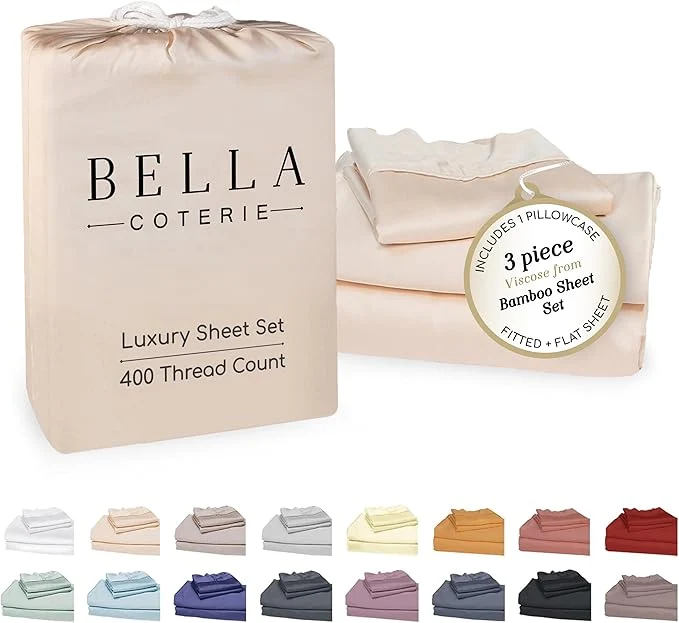 Responsible Bella Coterie Luxury Bamboo Viscose Twin Size Sheet Set Organically Grown Ultra Soft Cooling for Hot Sleepers 18 quot Deep Pocket Champagne Innovative