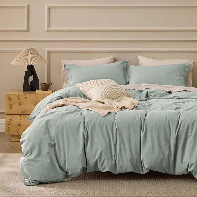Sophisticated Bedsure Washed Cotton Duvet Cover King Size - Sage Green Minimalist Bedding Set Linen Like - PureWoven Plain Simple amp Soft Comforter Cover for All Seasons Sage Green King 104 quot x90 quot Trendy