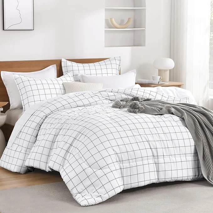 Trusted Andency Twin Comforter Set White Gingham Plaid Grid Checkered Twin Bed Comforter Set for Dorm Boys Girls Teens Kids 2 Pieces Lightweight Reversible Preppy Bedding Sets 66x90 Inch Sophisticated