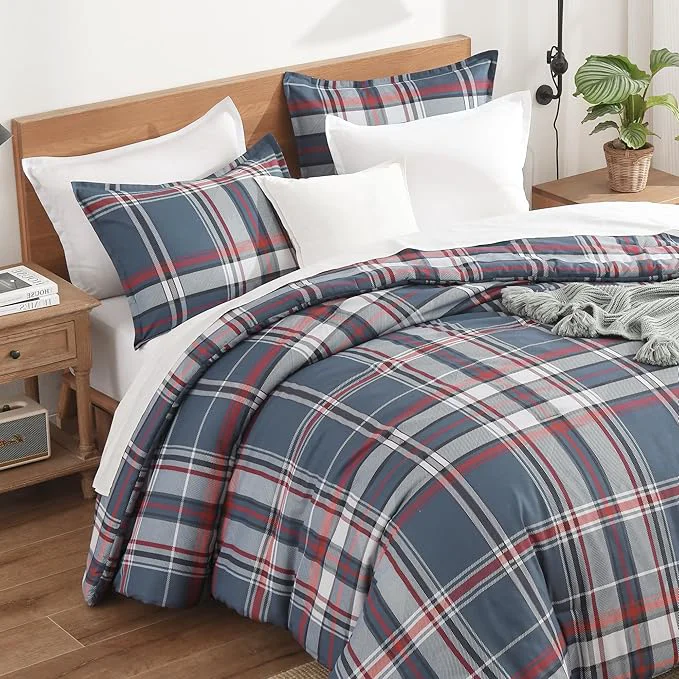 Quality Andency Navy Red Plaid Comforter Set Twin 66x90 Inch 2 Pieces Grid Gingham Stripes Bedding Comforter Sets for Boys Girls Kids Teens Preppy Geometric Line Soft Lightweight Reversible Bed Set as Gift Consistent