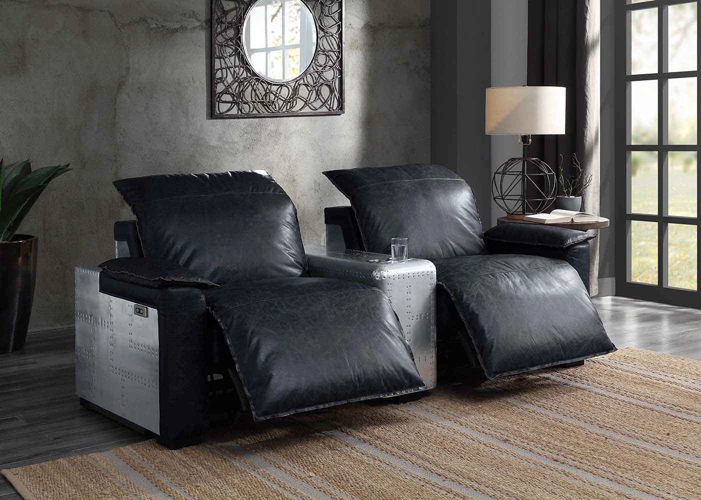 Reliable Misezon - Power Motion Recliner - Black Top Grain Leather amp Aluminum Elegant