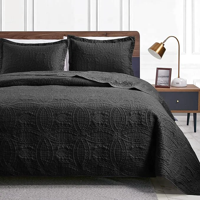Consistent Love 39 s cabin King Size Quilt Set Black Bedspreads - Soft Bed Fall Lightweight Bedspread Comforter - Modern Style Coin Pattern Coverlet for All Season - 3 Pieces 1 Quilt 2 Pillow Shams Exceptional