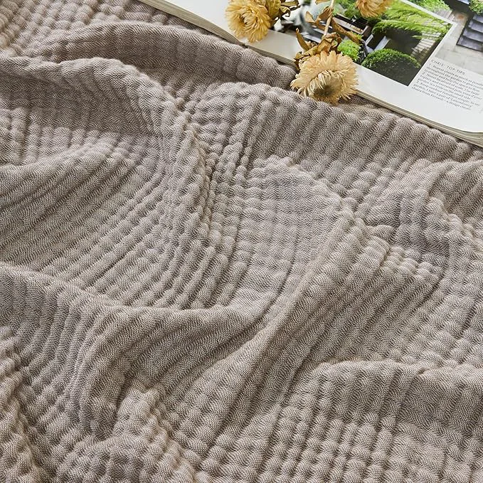 Innovative EMME Cotton Muslin Queen Blanket Bed Layering Bedspread Coverlet Breathable Gauze Soft Lightweight Blankets Heather Brown 90 quot x90 quot Versatile