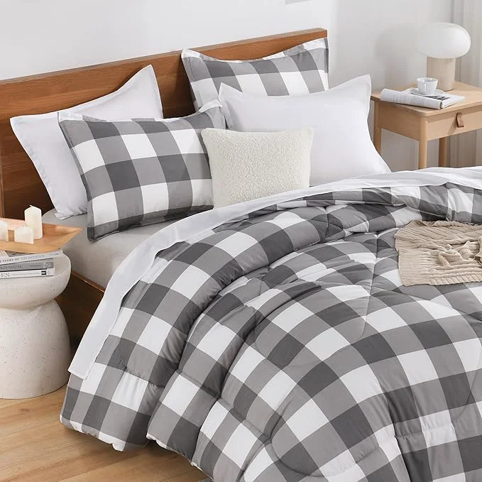 Andency Plaid Comforter Twin 66x90Inch Gray White Checkered Gingham Buffalo Bed Set for Boys Teens Lightweight Bedding 2 Pieces 1 Comforter amp 1 Pillowcase Classic