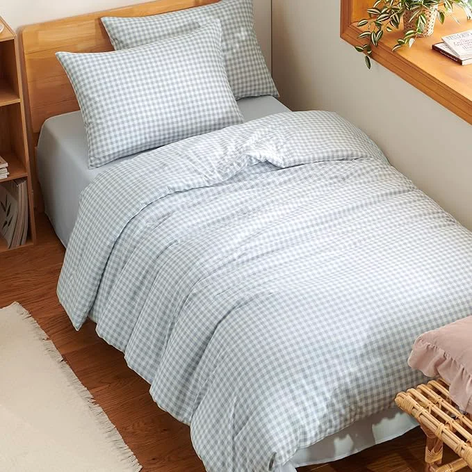 Fine Nayoroom Blue Gingham Comforter Set Twin Size Plaid Checkered Dorm Bedding Set Kids 2 Pieces Soft Lightweight Grid Comforter for All Seasons 1 Comforter 1 Pillowcase Comfortable