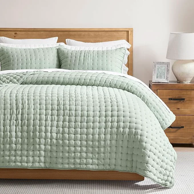 Secure WDCOZY Sage Green Twin Quit Size Bedding Sets with Pillow Sham Lightweight Soft Bedspread Coverlet Quilted Blanket Thin Comforter Bed Cover for All Season 2 Pieces 68x90 inches Consistent