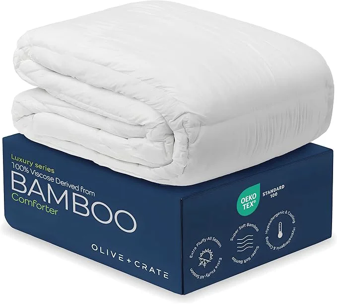 Secure Olive Crate California King Comforter amp Duvet Insert Viscose Derived from Bamboo Outer Shell - Hypoallergenic Cooling amp Moisture Wicking - All Season Lightweight Plush - White - 96 quot x95 quot Original