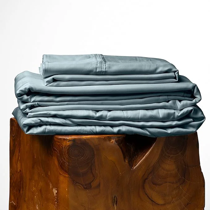 Secure Olive Crate Tencel Lyocell Eucalyptus California King Sheets - Cooling Tencel Sheets for Hot Sleepers with 18 Inch Deep Pocket Fit - Basalt Blue 4-Piece Set Advanced