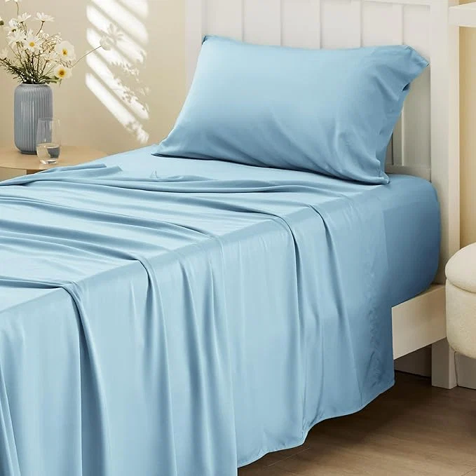 Next-Generation Bedsure Cooling Sheets Twin XL Rayon Derived from Bamboo PureWoven Breathable amp Soft Twin XL Sheet Sets Deep Pocket Up to 16 Inches Hotel Luxury Silky Dorm Bedding for Hot Sleepers Aqua Refined