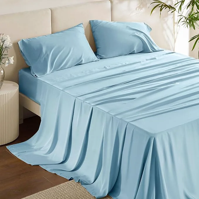 Durable Bedsure Queen Sheet Set Rayon Derived from Bamboo Cooling Sheets PureWoven Breathable amp Soft Deep Pocket Up to 16 Inches Hotel Luxury Silky Bedding for Hot Sleepers Aqua First-Class