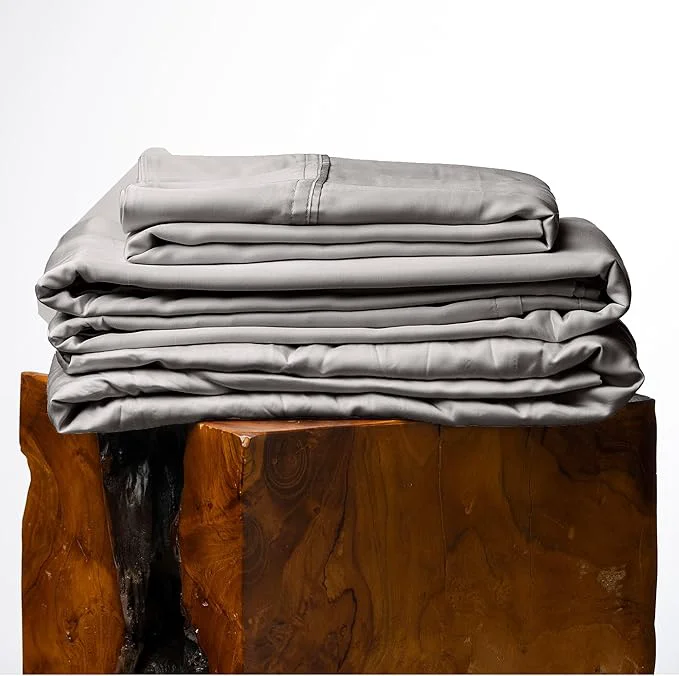 Organic Olive Crate Tencel Lyocell Eucalyptus Queen Size Sheet Set - Cooling Tencel Sheets for Hot Sleepers with 18 Inch Deep Pocket Fit - Stone Gray 4-Piece Set Premium Material