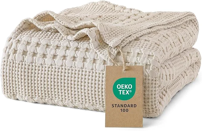 Trendy PHF Cotton Waffle Weave Blanket Queen Size for Bed Soft Lightweight amp Breathable for Spring and Summer All-Season Comfort Luxury Aesthetic Blanket for Home Decor 90 quot x90 quot Light Taupe Oatmeal Elegant