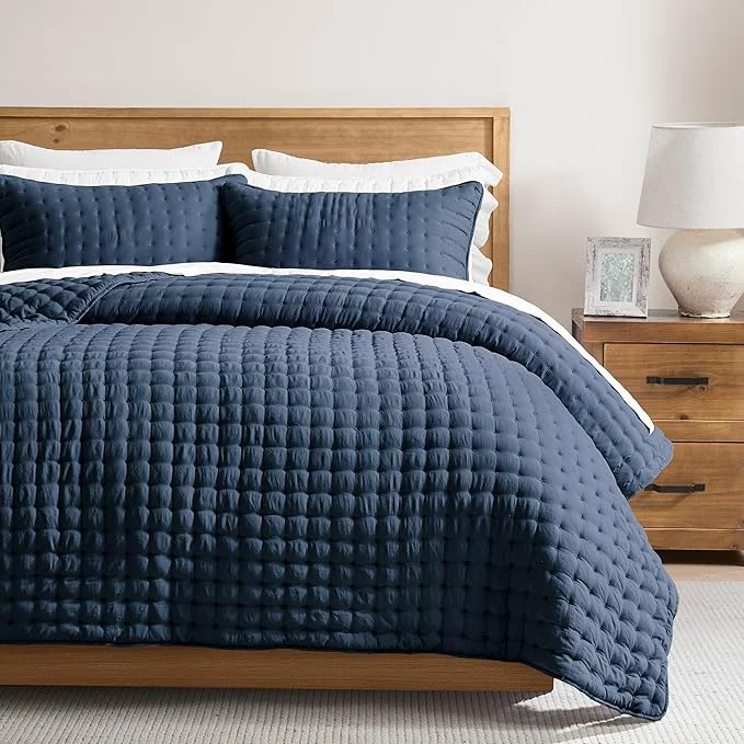 Safe WDCOZY Navy Blue King Size Quilt Bedding Sets with Pillow Shams Lightweight Soft Bedspread Coverlet Quilted Blanket Thin Comforter Bed Cover All Season Summer Spring 3 Pieces 104x90 inches Refined