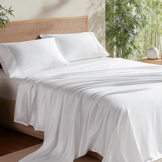 Reusable Bedsure California King Sheet Sets Cooling Sheets Rayon Derived from Bamboo Deep Pocket Up to 16 quot PureWoven Breathable amp Soft Hotel Luxury Silky Bedding for Hot Sleepers White Top-Quality