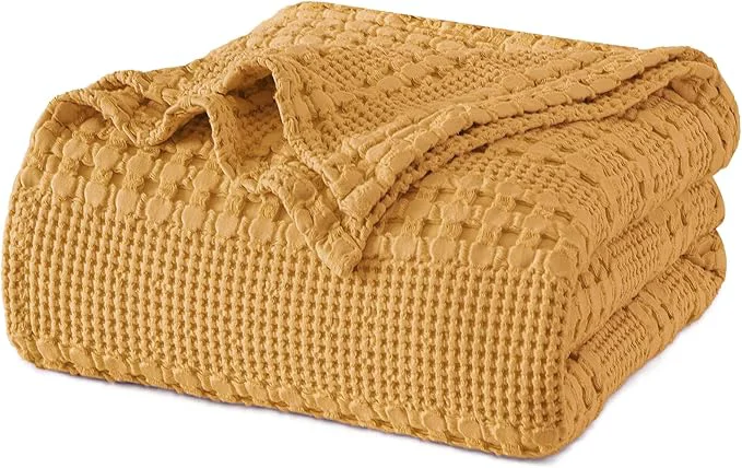 Effective PHF Cotton Waffle Weave Blanket Queen Size for Bed Soft Lightweight amp Breathable for Spring and Summer All-Season Comfort Luxury Aesthetic Blanket for Home Decor 90 quot x90 quot Pumpkin Orange Crafted