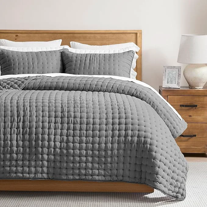 Minimalist WDCOZY Dark Grey California Cal King Size Quilt Bedding Sets with Pillow Shams Deep Oversized Lightweight Bedspread Coverlet Quilted Blanket Thin Comforter Bed Cover 3 Pieces 118x106 inches Reliable