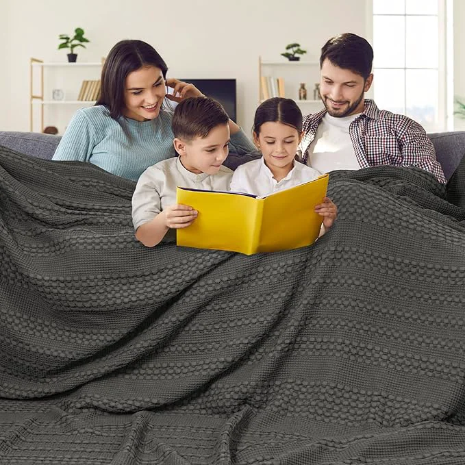Official PHF Cotton Waffle Blanket Oversized King 120 quot x120 quot Lightweight Breathable Extra Large 10 39 x10 39 Blankets for Bed Giant Big Luxury Aesthetic Woven Bedding for Home Decor Charcoal Grey Sophisticated