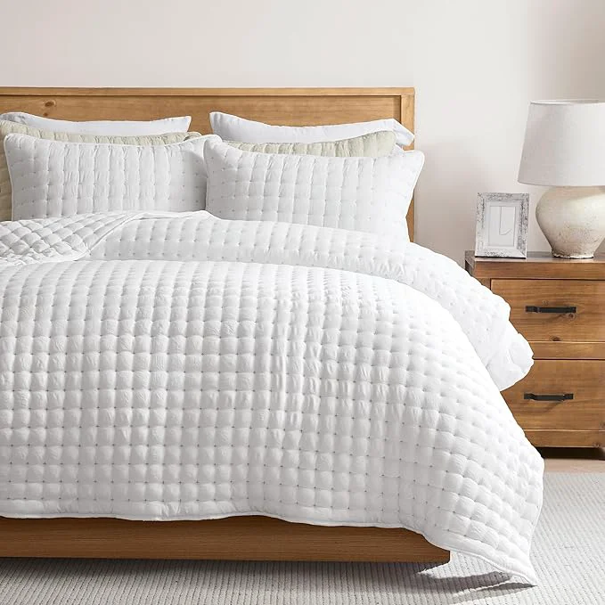 Functional WDCOZY White California Cal King Size Quilt Bedding Sets with Pillow Shams Oversized Lightweight Soft Bedspread Coverlet Quilted Blanket Thin Comforter Bed Cover 3 Pieces 116x106 inches