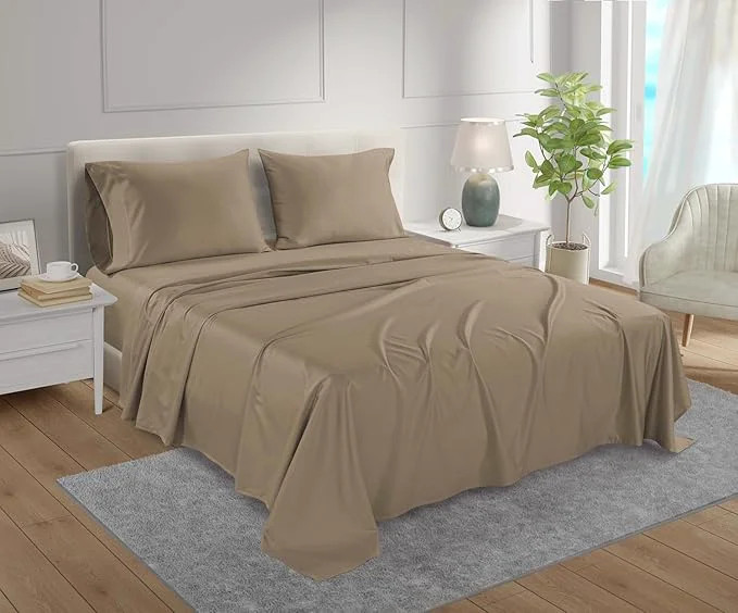 First-Class King Sheet Set Cotton Bed Sheets King Size Sheets 15 quot Deep Pocket Set 800 Thread Count Sateen Weave 4 piece Luxury Bedding Soft amp Breathable No Pill Fade Resistant- Taupe Trendy