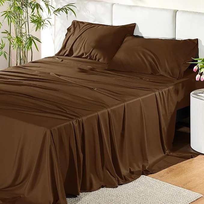 Optimized Bedsure Queen Sheet Set Rayon Derived from Bamboo Cooling Sheets PureWoven Breathable amp Soft Deep Pocket Up to 16 Inches Hotel Luxury Silky Bedding for Hot Sleepers Brown Durable